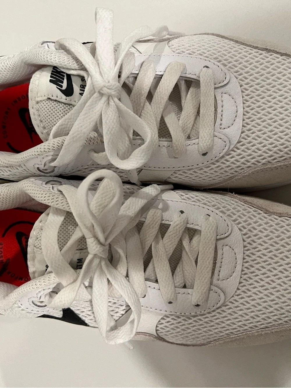 Nike Women’s White Cream Athletic Air Max Sneakers with Black Swoosh